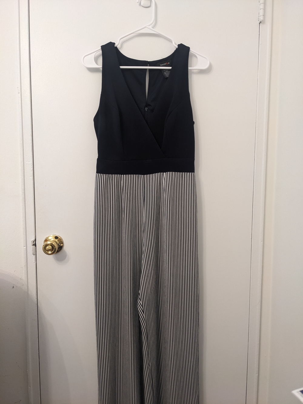 Nautical Sleeveless Navy & White Striped Wide-Leg Jumpsuit by Teeze Me, Size 5/6